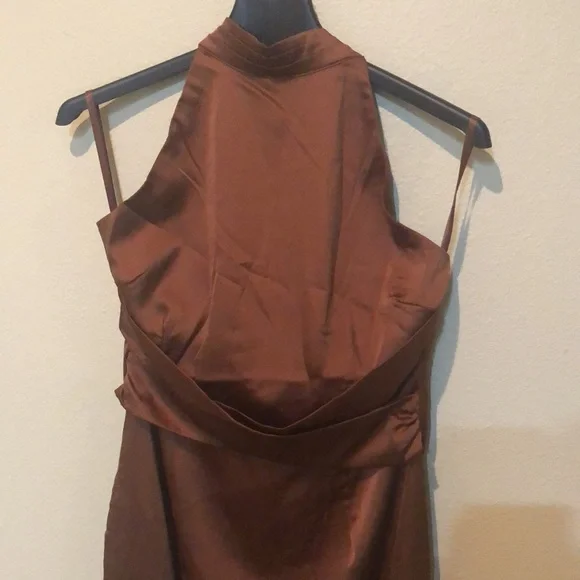 Brown Satin Fashion Nova Spilt Dress - Picture 2 of 5